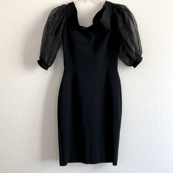 La Petite Robe di Chiara Boni Cocktail Midi Dress Black Ruched Ruff Sleeve Sz 42 - Picture 12 of 15